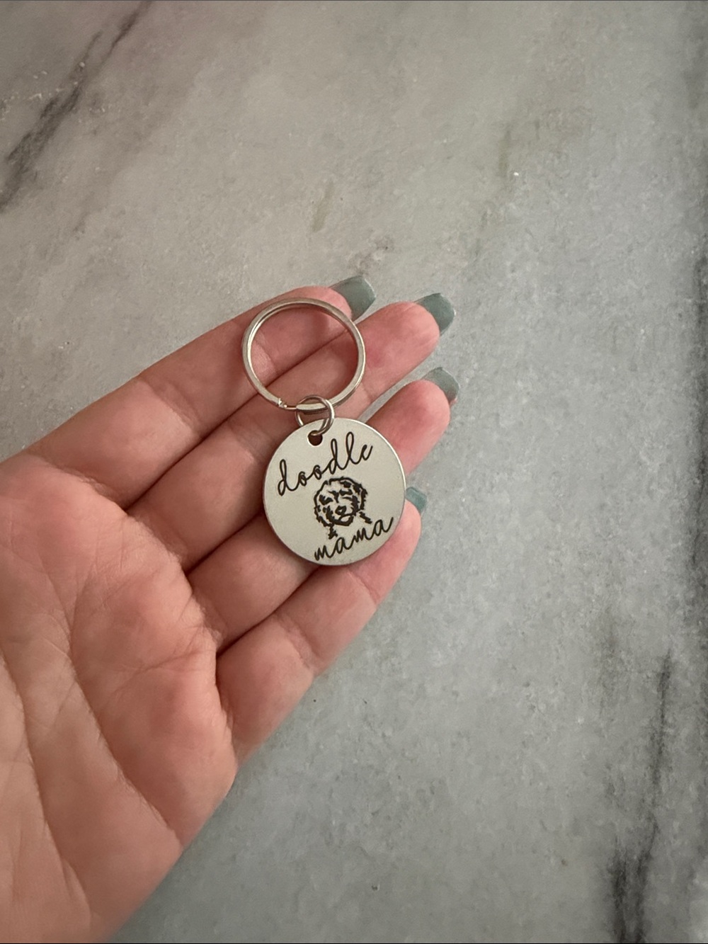 Doodle Mama Engraved Round Keychain - Silver